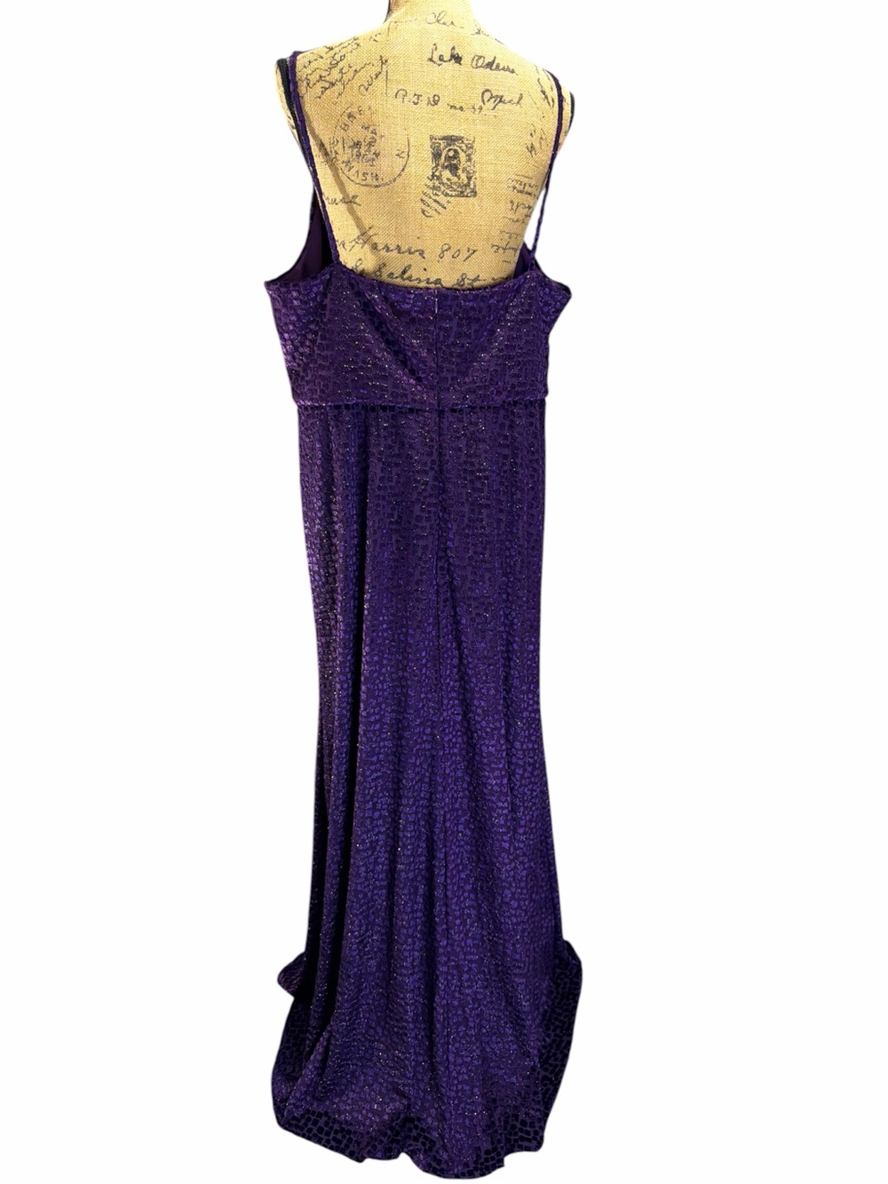 Night Way Collections Deep Purple Velvet Burnout pattern Maxi Dress EC  size 16W - Picture 5 of 10